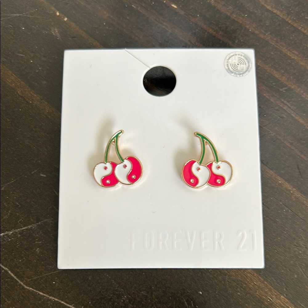 Forever 21 Red and White Cherry Earrings